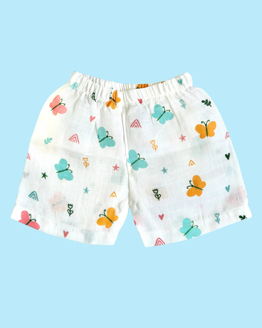 Premium Muslin Cotton Half Sleeve Jabla & Shorts Set – Butterfly Bloom