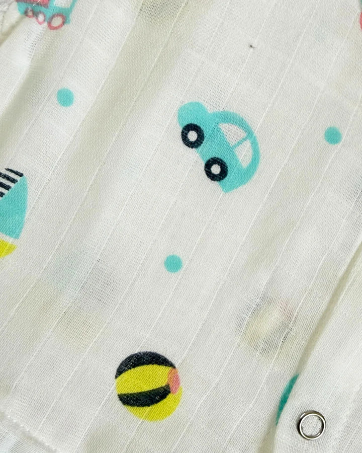 Frill Frock – 100% Premium Muslin Cotton – Playful Vehicle Print
