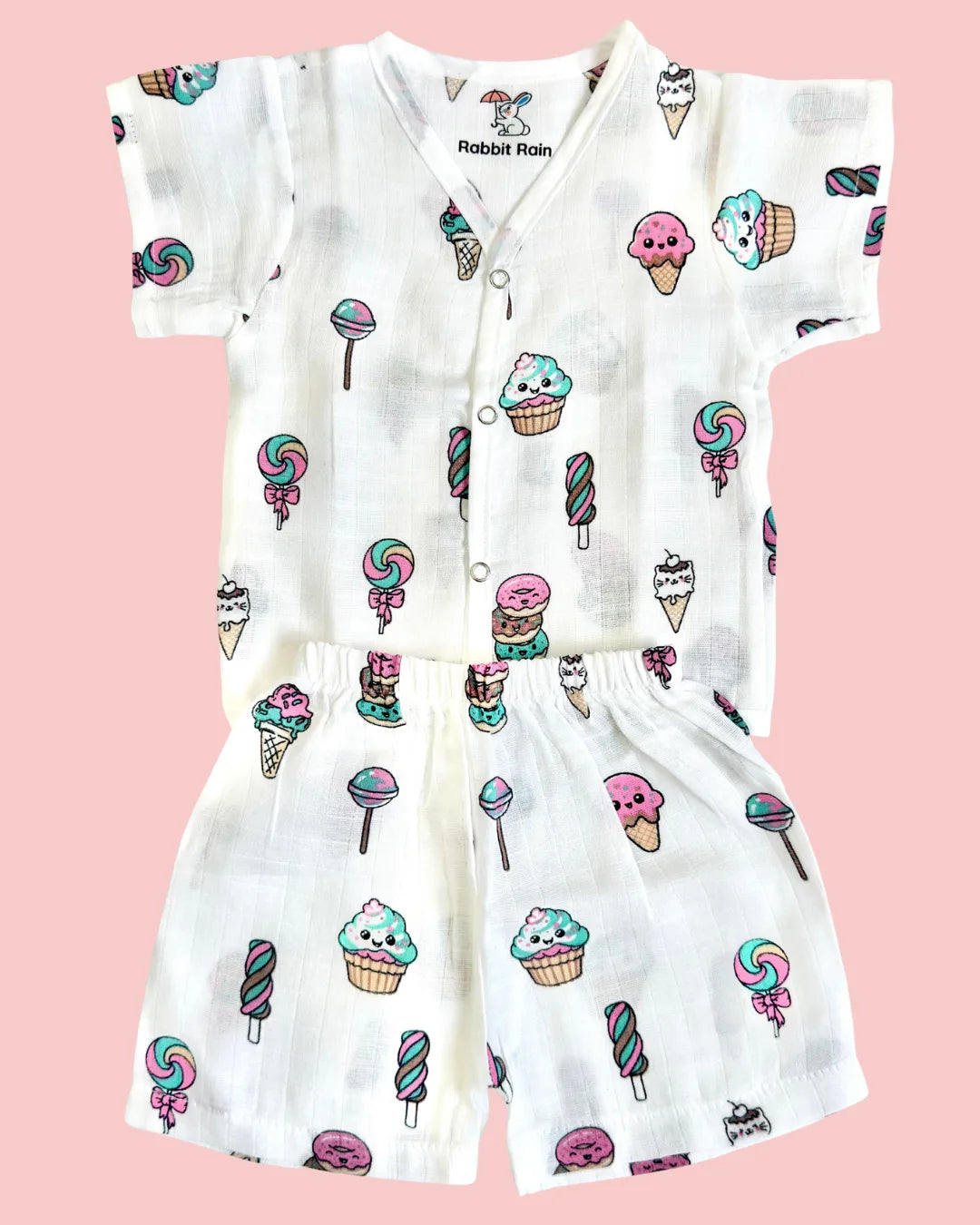 Premium Muslin Cotton Half Sleeve Jabla & Shorts Set – Candy Treats