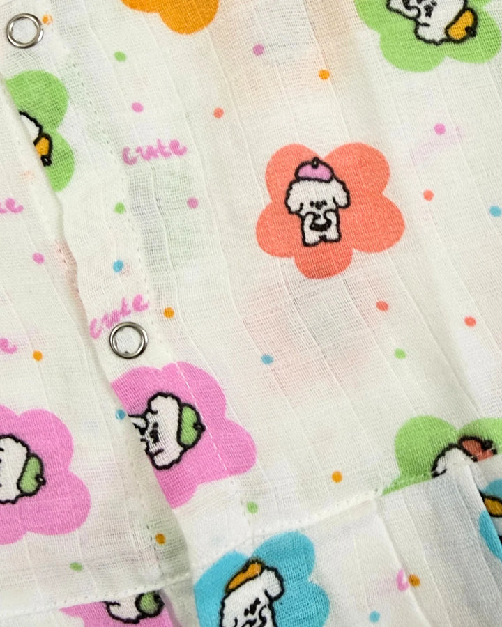 Sleeveless Jabla Frock – 100% Premium Muslin Cotton – Floral Bunny Print