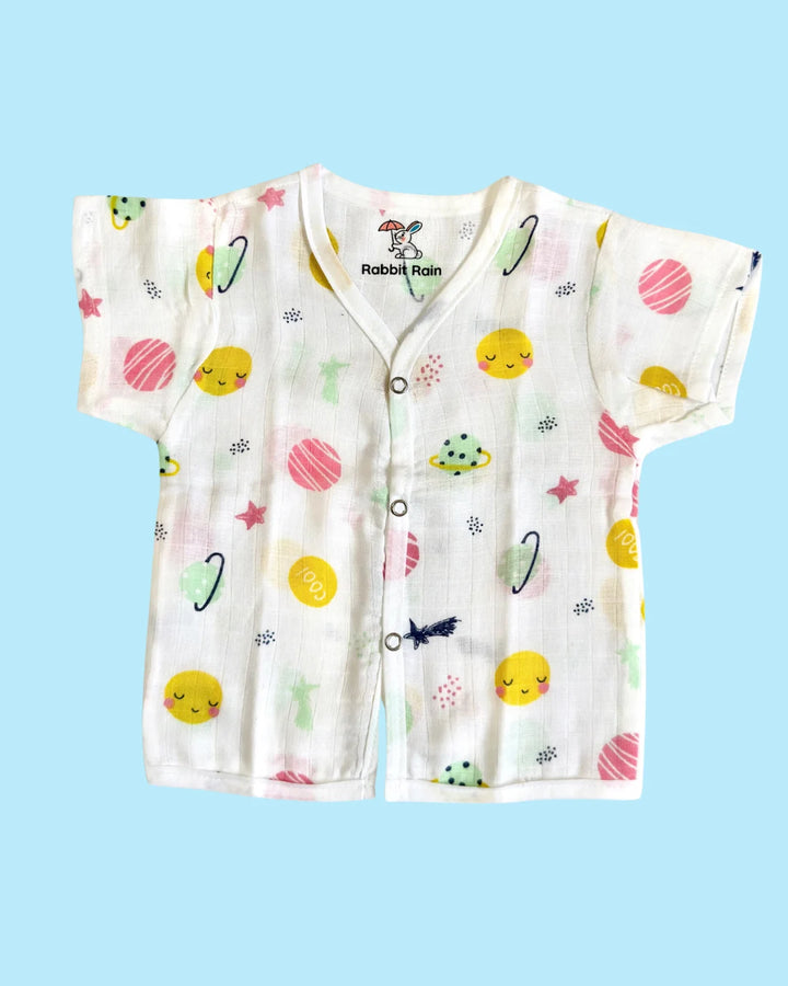 Premium Muslin Cotton Half Sleeve Jabla & Shorts Set – Tropical Fun