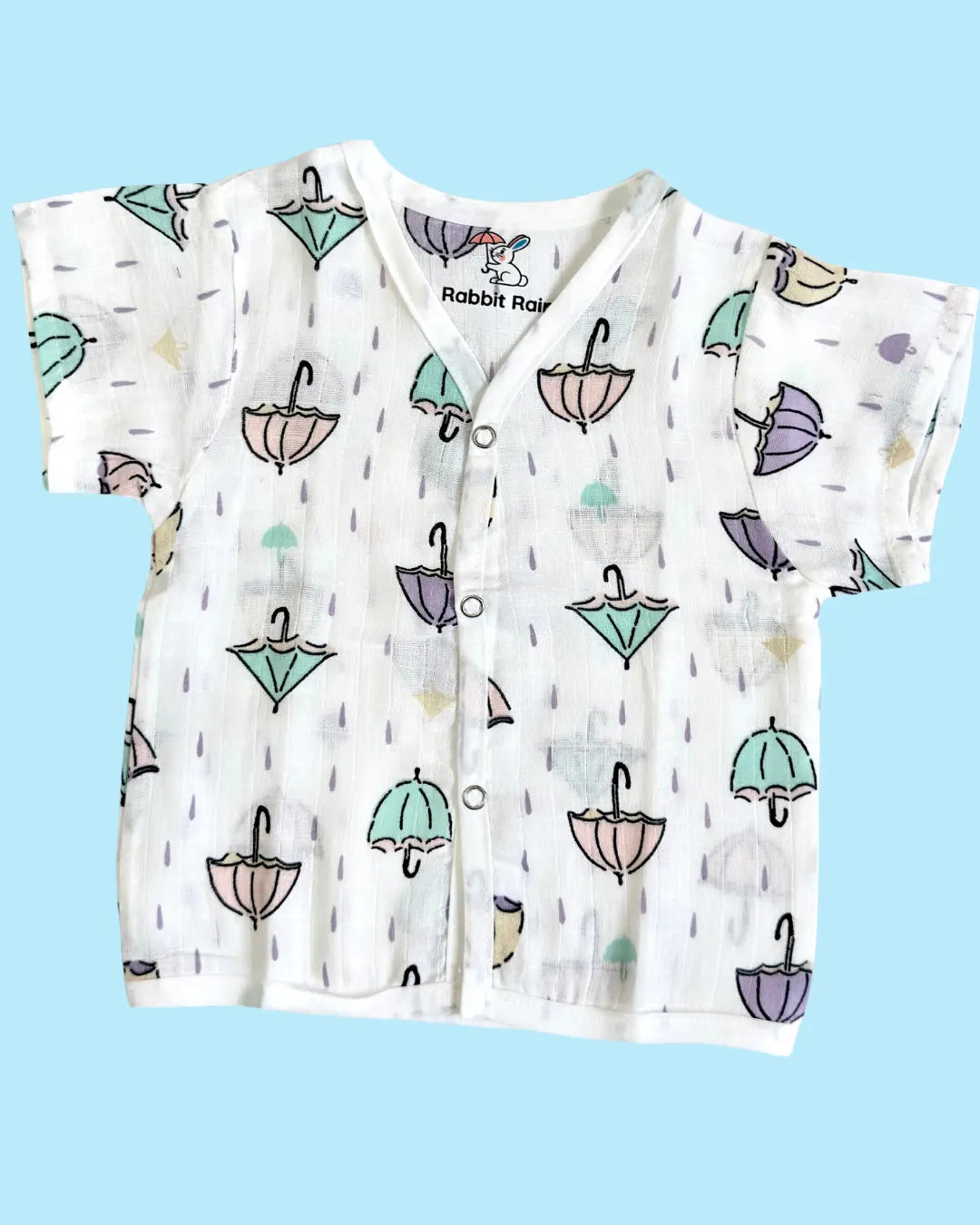 Premium Muslin Cotton Half Sleeve Jabla & Shorts Set – Pastel Umbrella