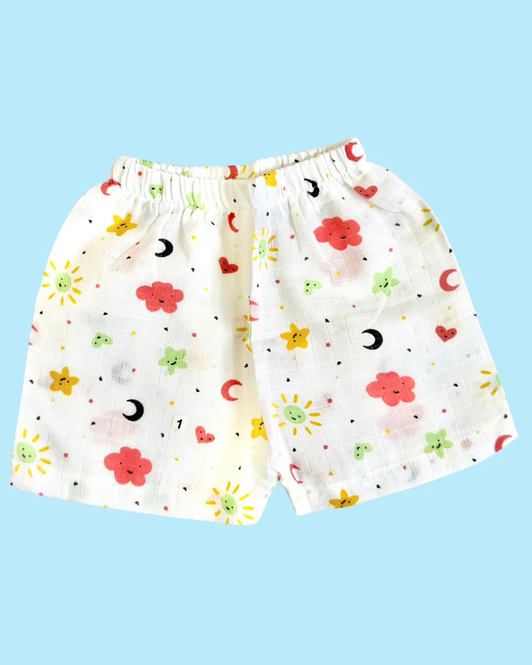 Premium Muslin Cotton Half Sleeve Jabla & Shorts Set – Sunshine & Moon