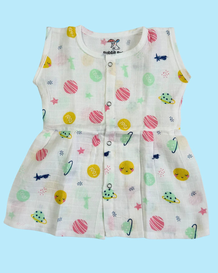 Sleeveless Jabla Frock – 100% Premium Muslin Cotton – Space Print
