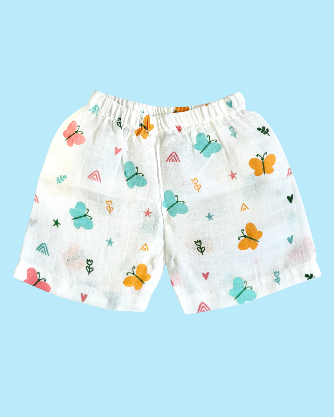 Premium Muslin Cotton Sleeveless Jabla & Shorts Set – Butterfly Print