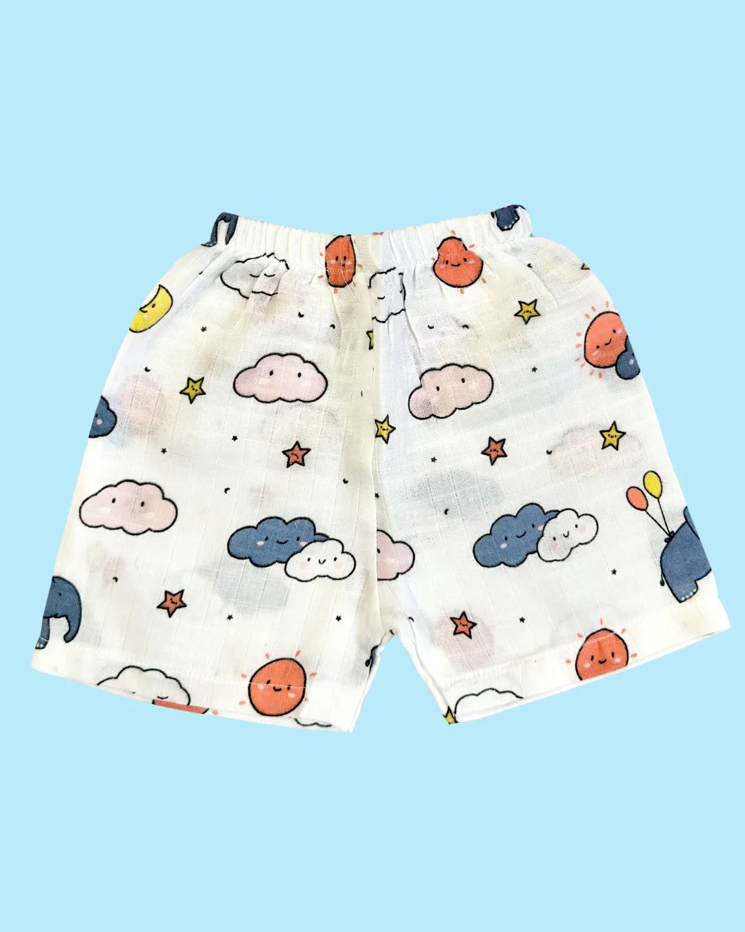 Premium Muslin Cotton Half Sleeve Jabla & Shorts Set – Sunny Sky