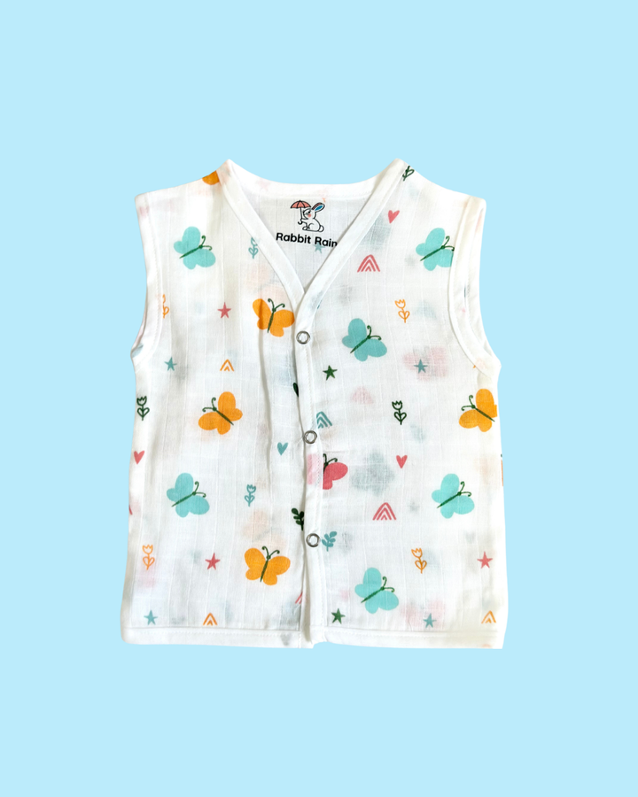 Premium Muslin Cotton Sleeveless Jabla & Shorts Set – Butterfly Print
