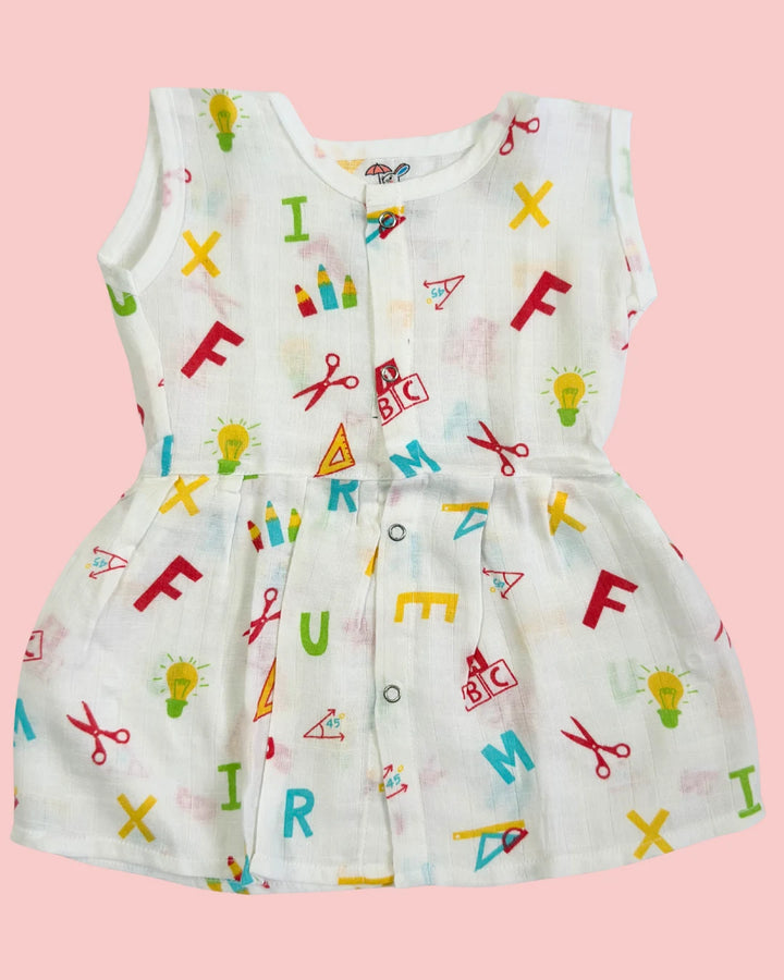 Sleeveless Jabla Frock – 100% Premium Muslin Cotton – Alphabet Print