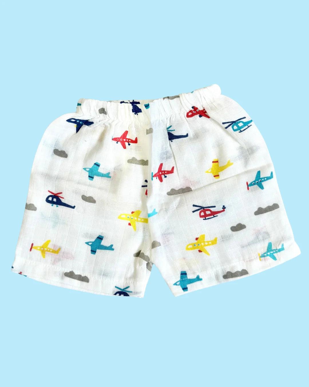 Premium Muslin Cotton Half Sleeve Jabla & Shorts Set – Airplane Print