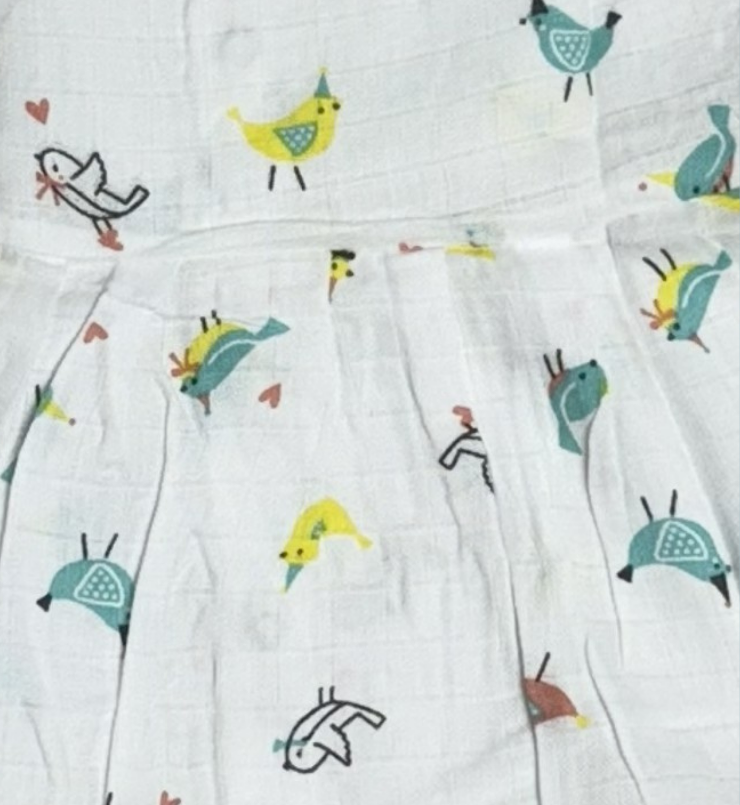 Muslin Baby Frock with Frill Sleeves – Front Open | Bird Print