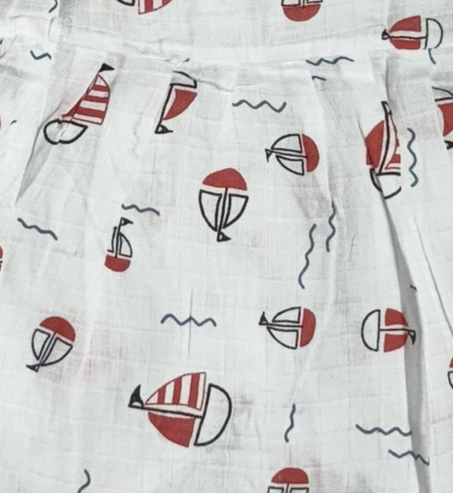 Muslin Baby Frock with Frill Sleeves – Front Open | Boat Print