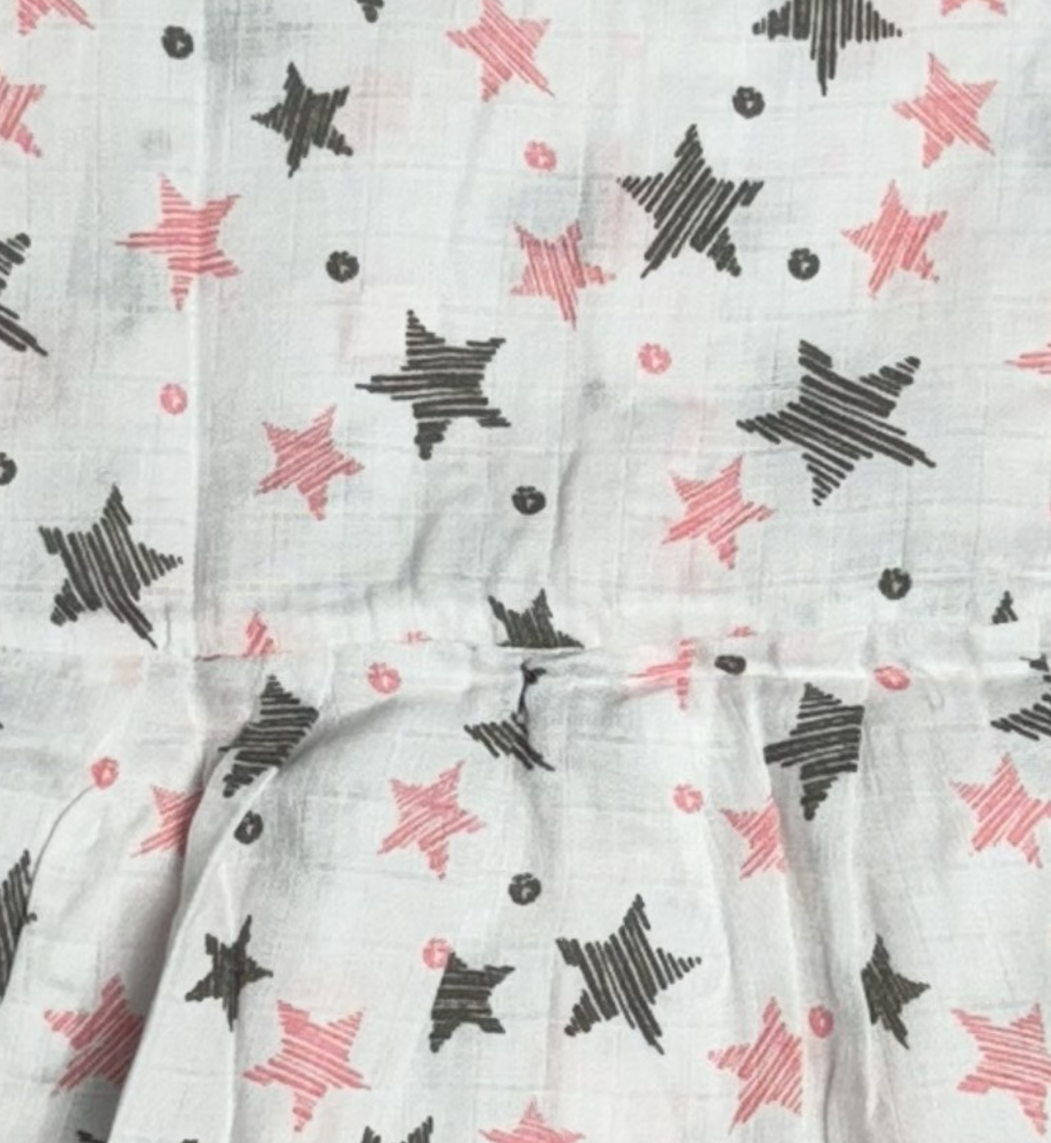 Muslin Baby Frock with Frill Sleeves – Front Open | Star Print (Pink & Black)