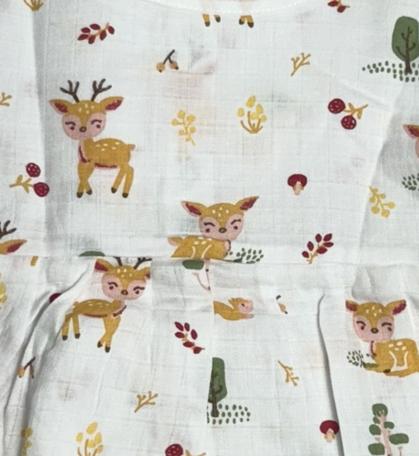 Muslin Baby Frock with Frill Sleeves – Front Open | Forest Deer Print