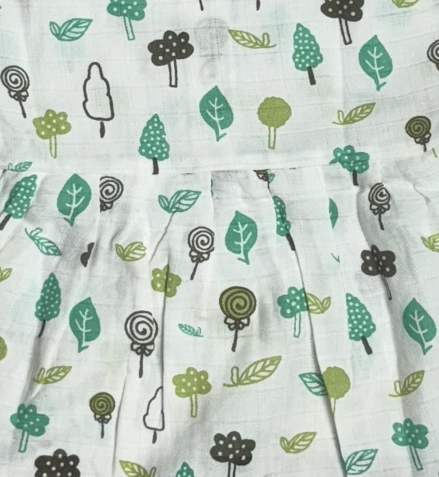 Muslin Cotton Baby Frock with Frill Sleeves – Front Open | Green Forest Print