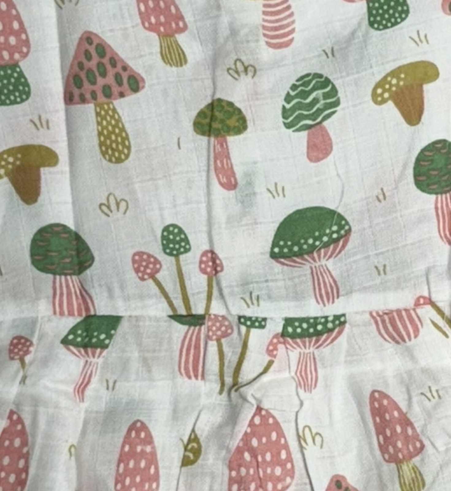 Muslin Baby Frock with Frill Sleeves – Front Open | Cute Mushroom Print