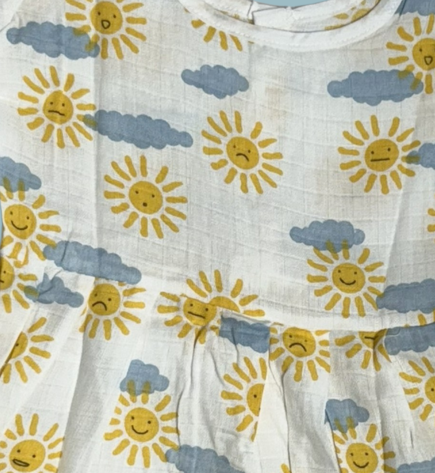 Muslin Baby Frock with Frill Sleeves – Front Open | Sun & Cloud Print