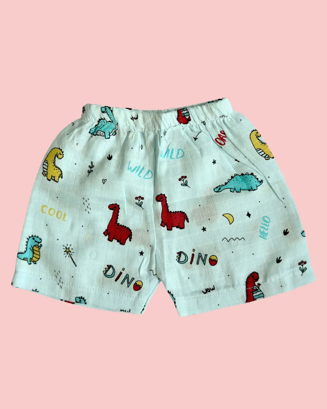 Muslin Cotton Jabla & Shorts Set – Cute Dinosaur Print | Premium Baby Co-ord Set