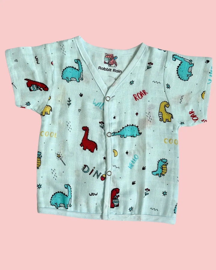 Muslin Cotton Jabla & Shorts Set – Cute Dinosaur Print | Premium Baby Co-ord Set