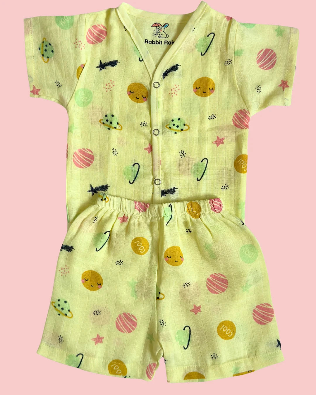 Muslin Cotton Jabla & Shorts Set – Space Print | Premium Baby Co-ord Set