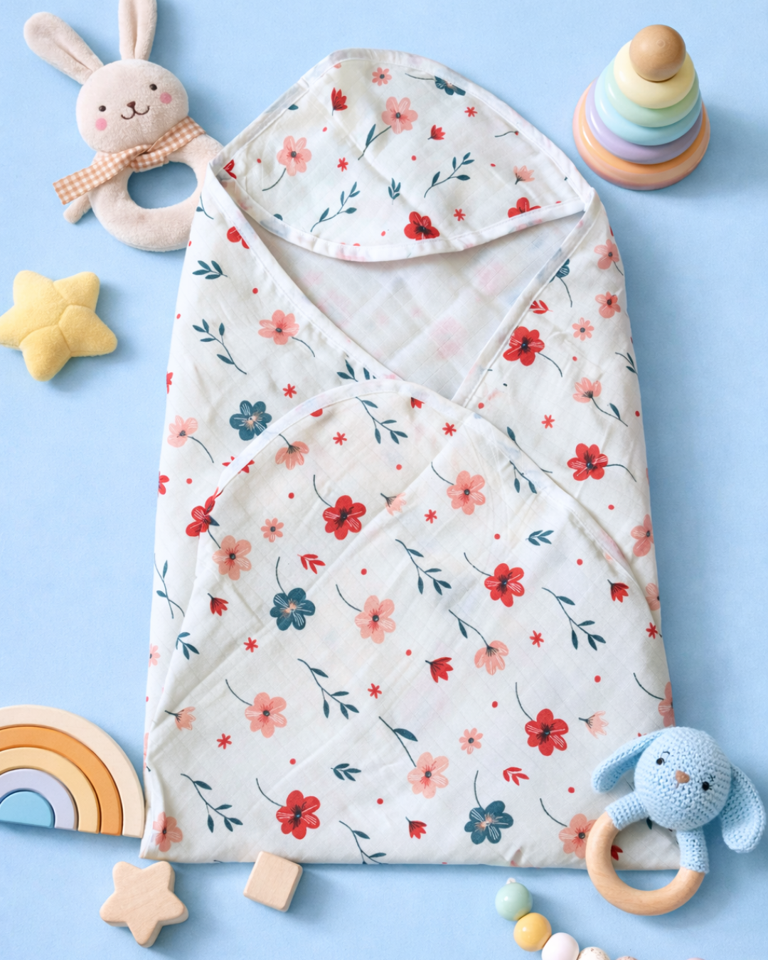 Muslin Cotton Baby Hooded Towel - Flowers