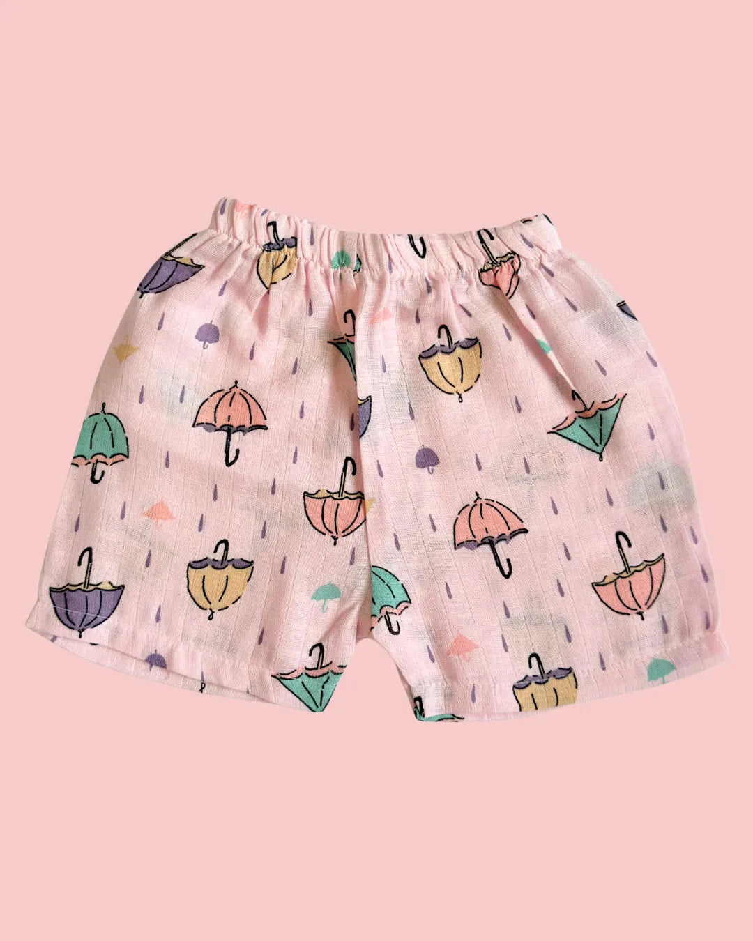 Muslin Cotton Jabla & Shorts Set – Cute Umbrella Print | Premium Baby Co-ord Set