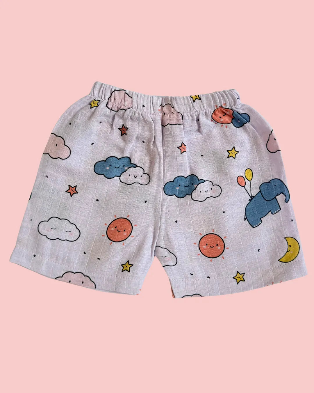 Muslin Cotton Jabla & Shorts Set – Cloud & Sky Print | Premium Baby Co-ord Set