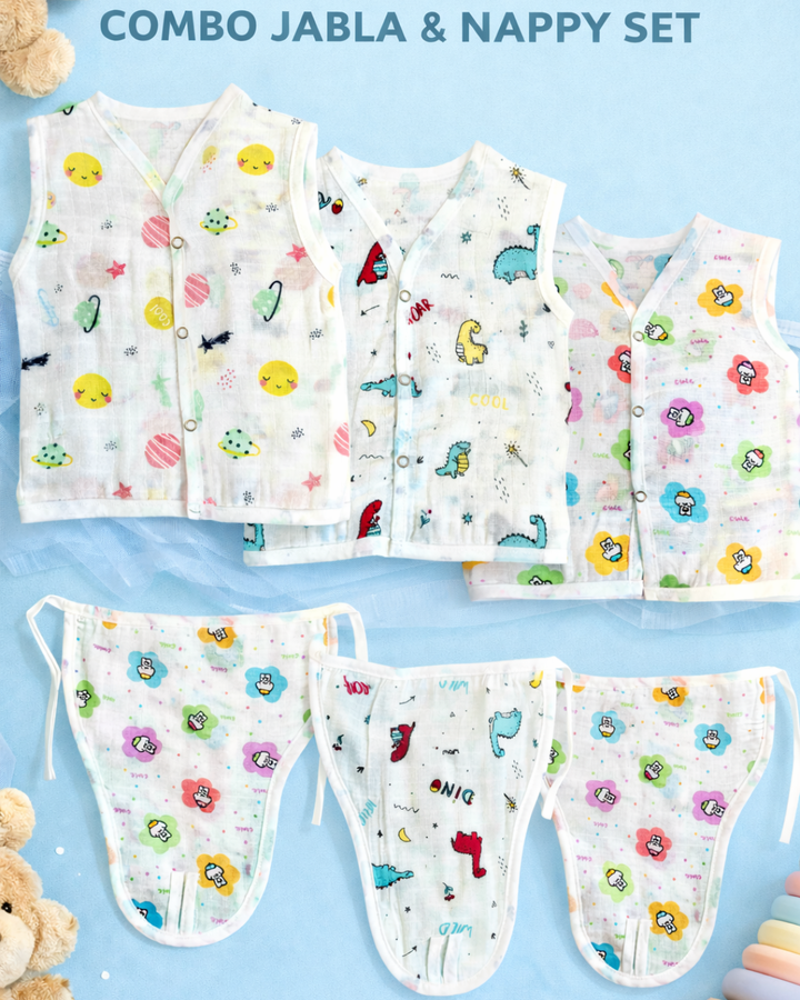 muslin cotton jabla and nappy for babies