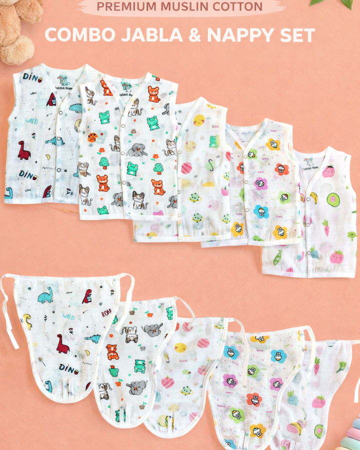 muslin cotton jabla and nappy for babies