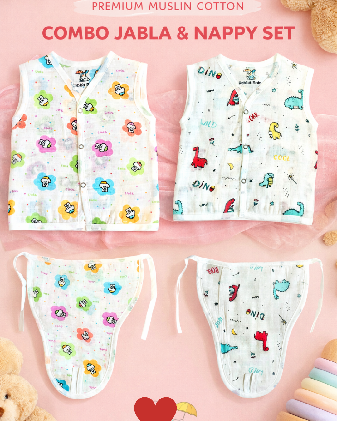 muslin cotton jabla and nappy for babies