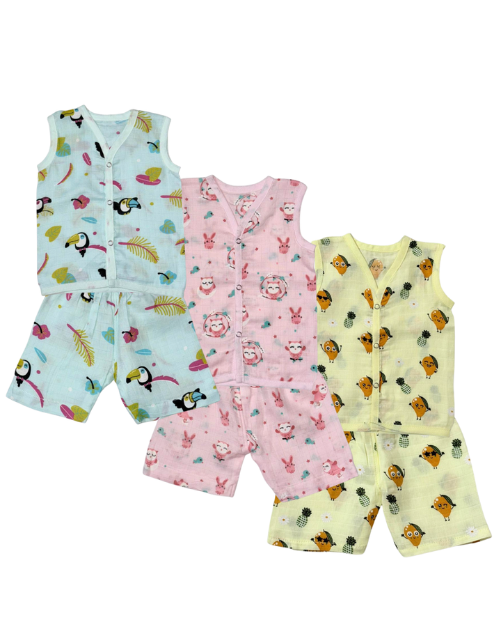 muslin cotton shirt and short set for new born babies