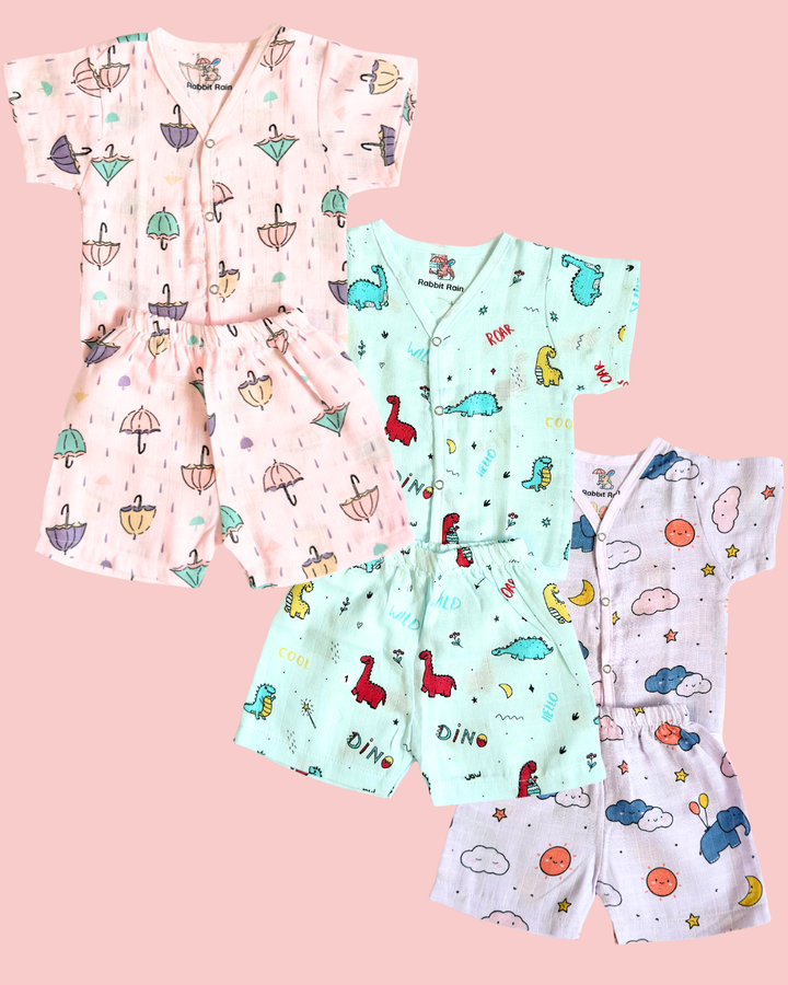 muslin cotton shirt and short set for new born babies
