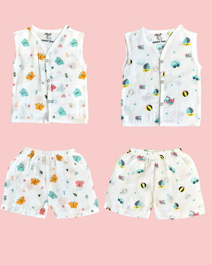 muslin cotton shirt and short set for new born babies