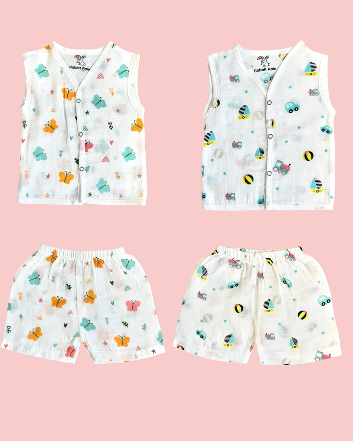 muslin cotton shirt and short set for new born babies