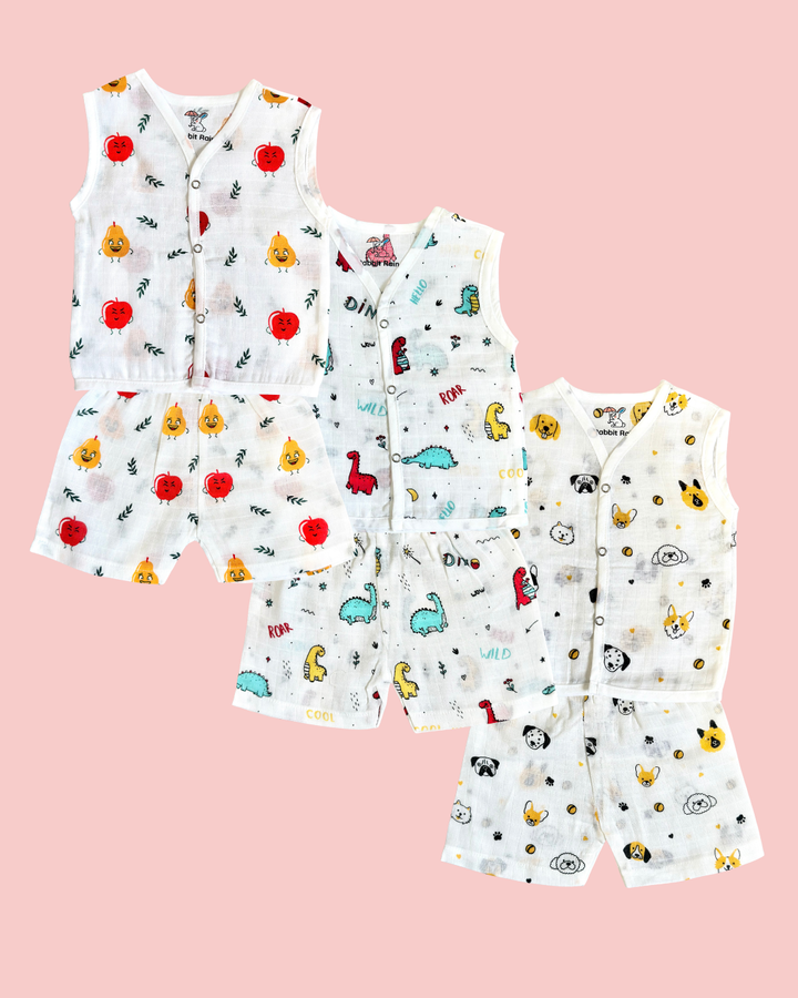 muslin cotton shirt and short set for new born babies