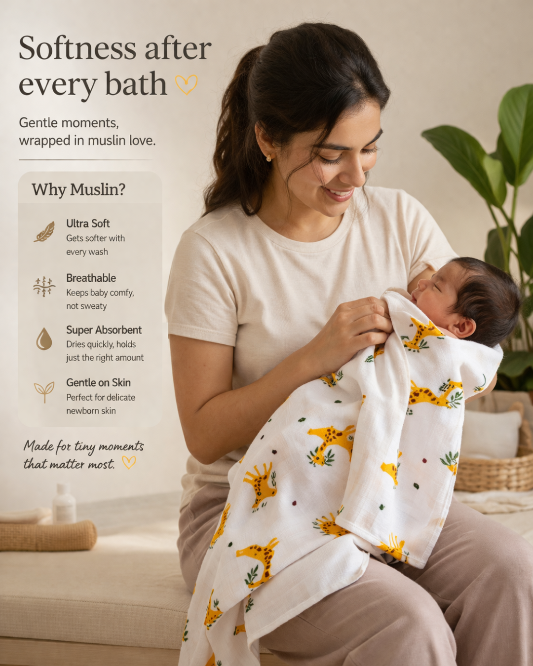 Baby Bath Muslin Towel Cum Blanket -  Pack of 2