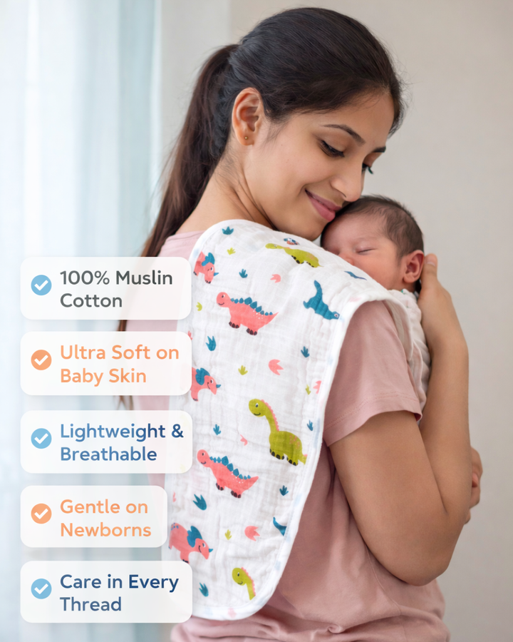 Muslin Cotton Baby Burp Cloth – Feeding Time - Pack of  2