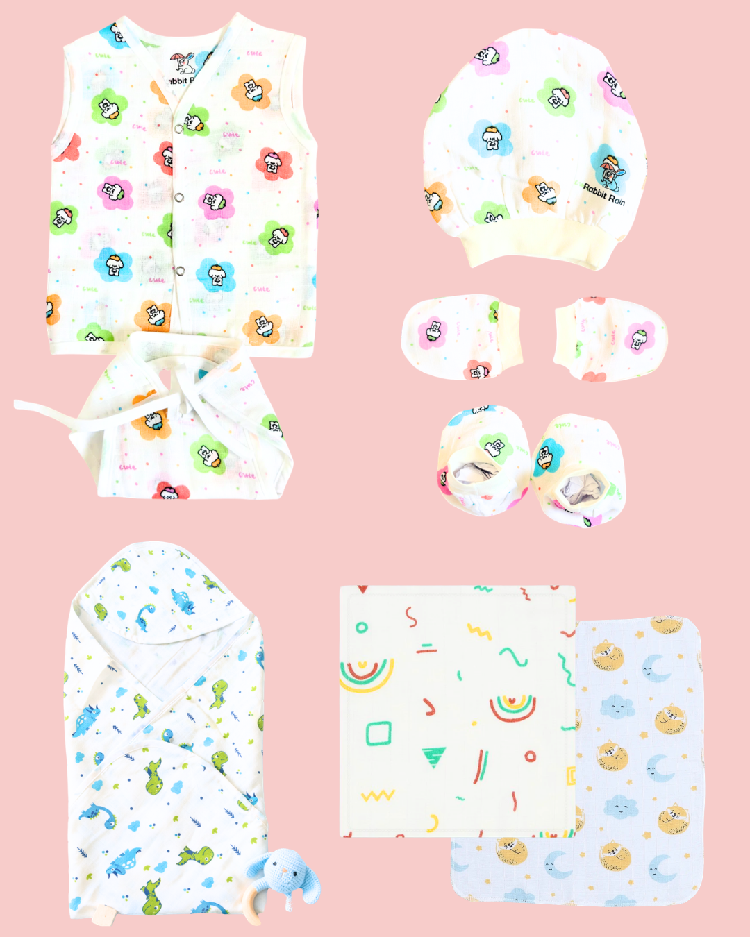 Newborn Baby Hospital Mini Starter Kit - 10 Pieces set(Muslin Cotton)