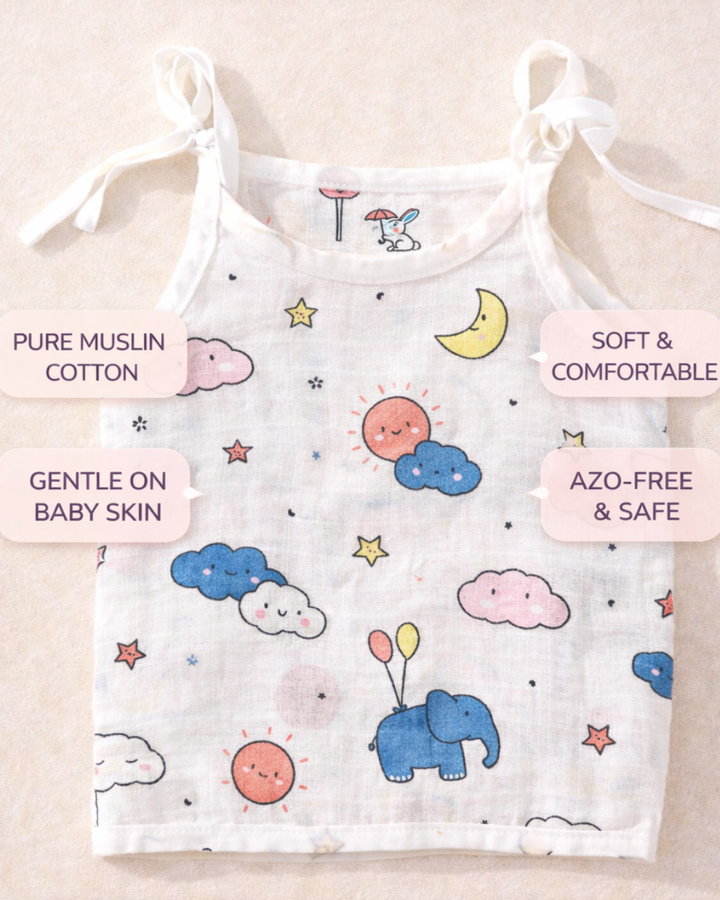 100% Muslin Cotton Knot Jabla & Nappy Set - Dreamy Sky