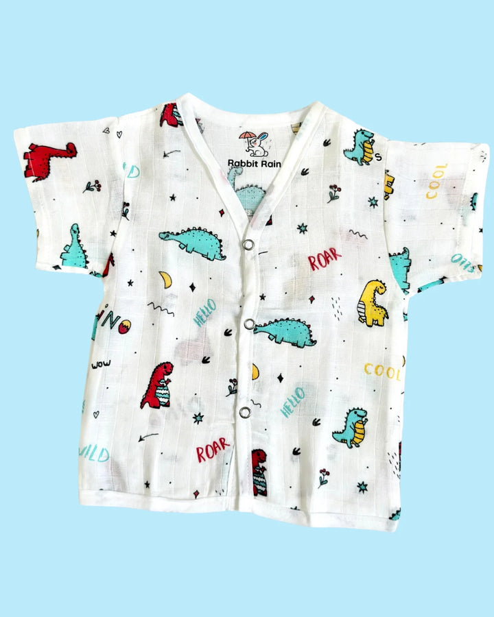 Premium Muslin Cotton Half Sleeve Jabla & Shorts Set – Dino Print