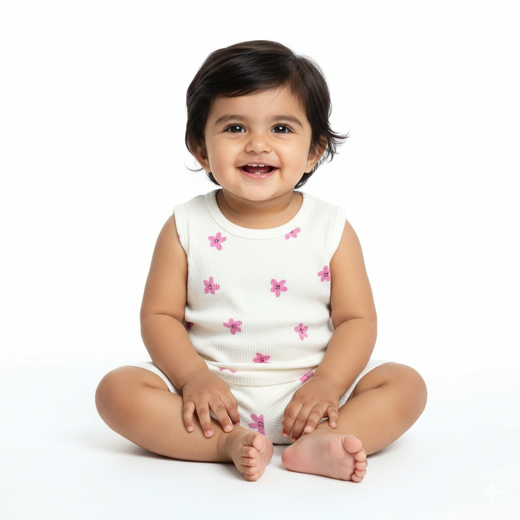 Unisex Sleeveless Co-ord Set – Pink Flower | 100% Premium Cotton