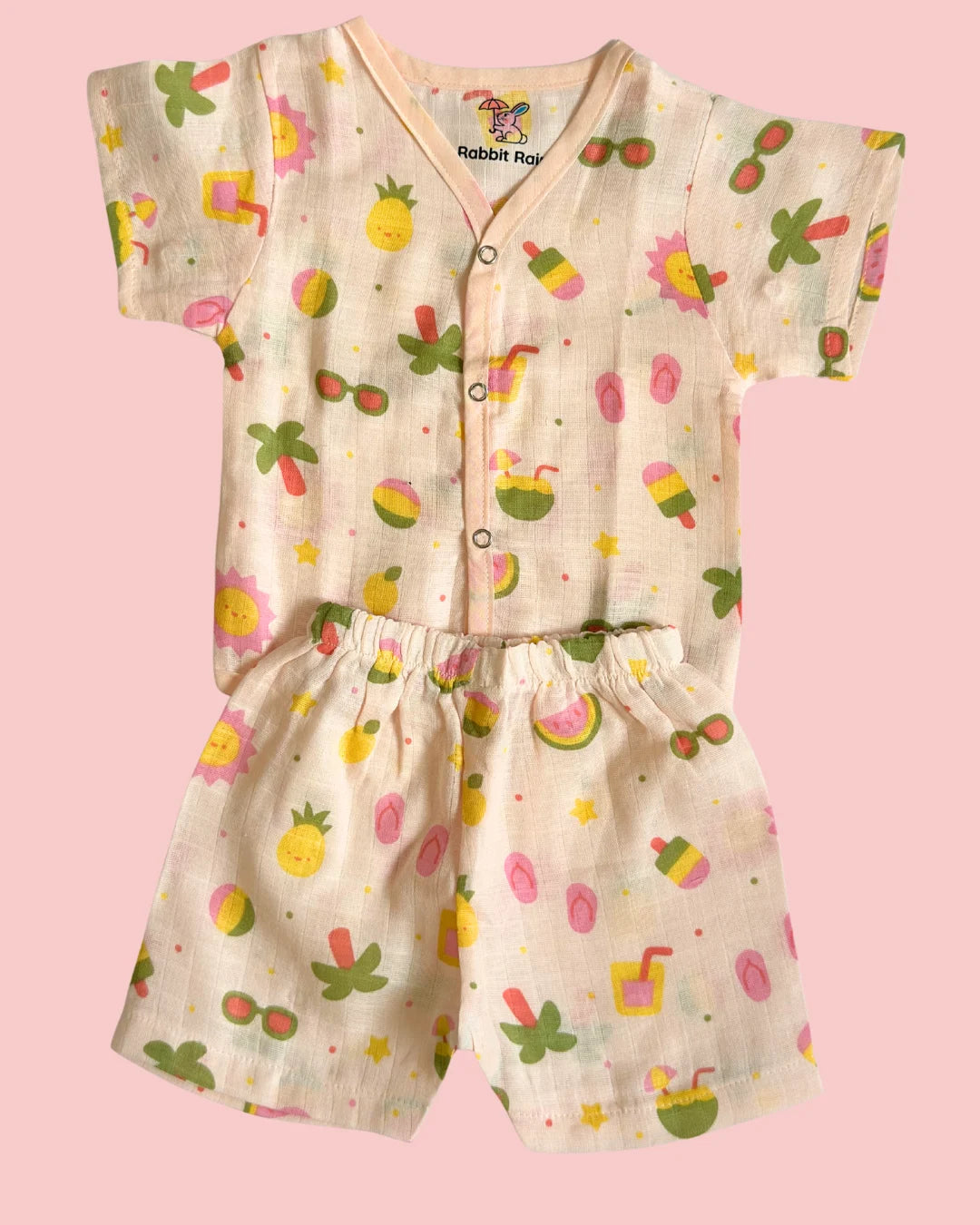 Muslin Cotton Jabla & Shorts Set – Tropical Summer Print | Premium Baby Co-ord Set