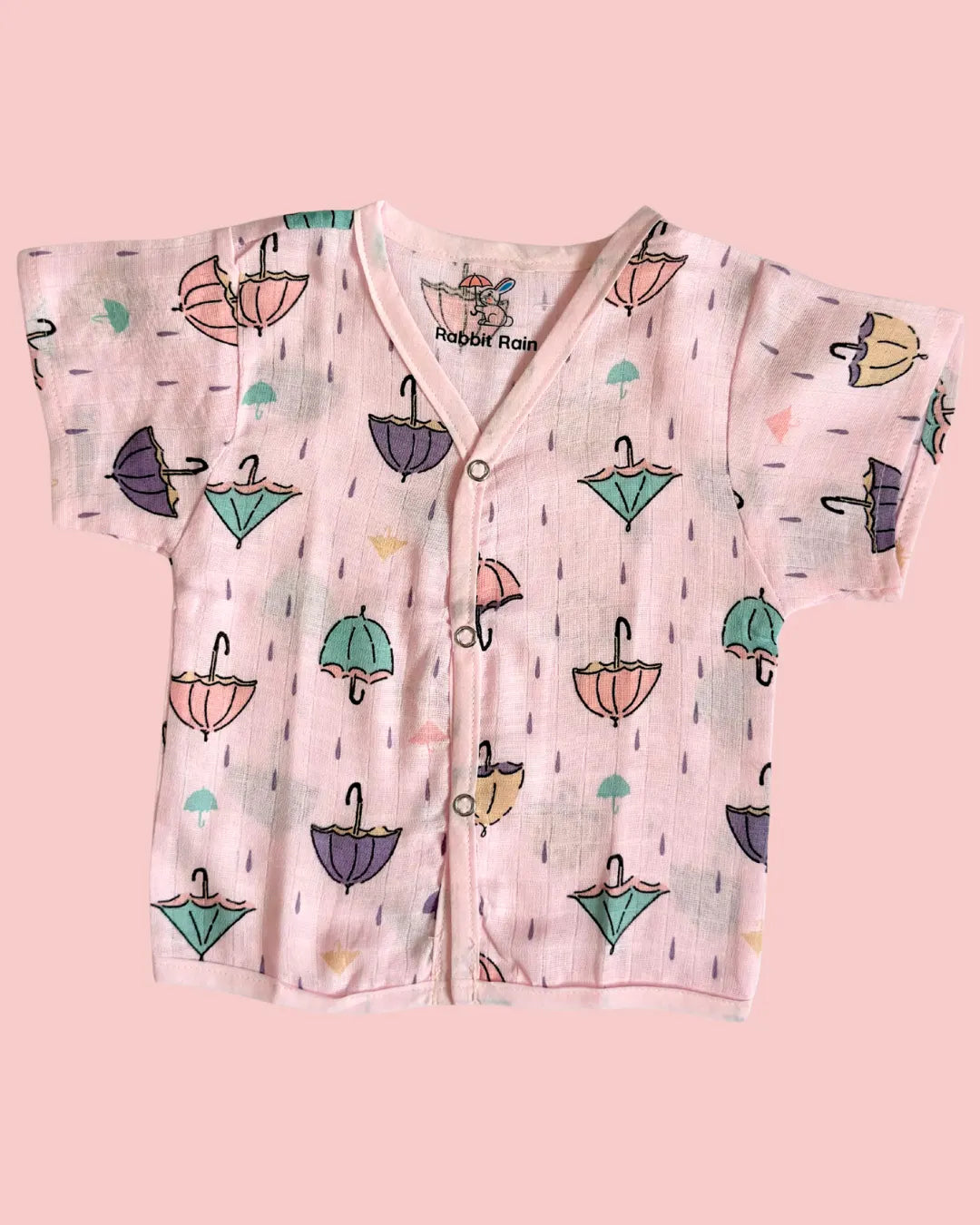 Muslin Cotton Jabla & Shorts Set – Cute Umbrella Print | Premium Baby Co-ord Set