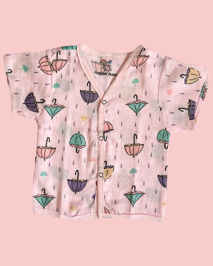 Muslin Cotton Jabla & Shorts Set – Cute Umbrella Print | Premium Baby Co-ord Set